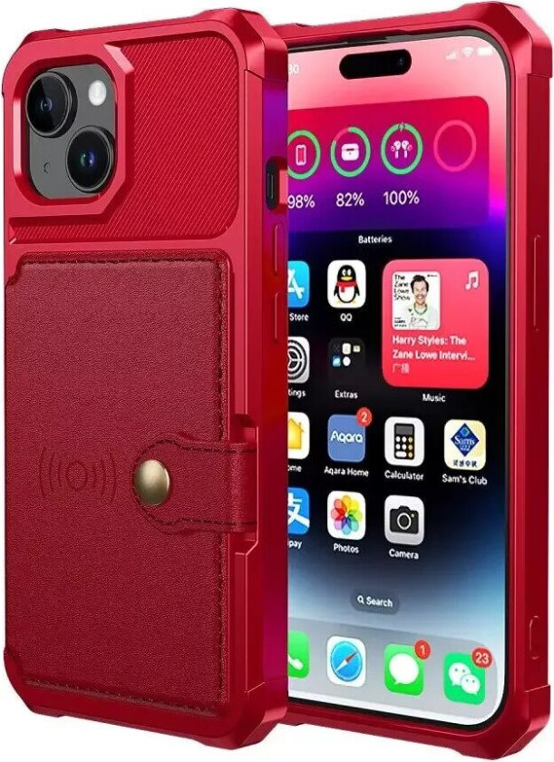 iPhone 15 Hybrid Deksel med Lommebok - Rød