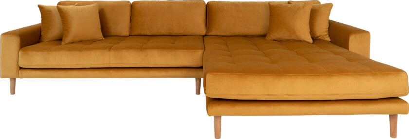 Lido sofa , sjeselongsofa høyrevent velur senneps gul.