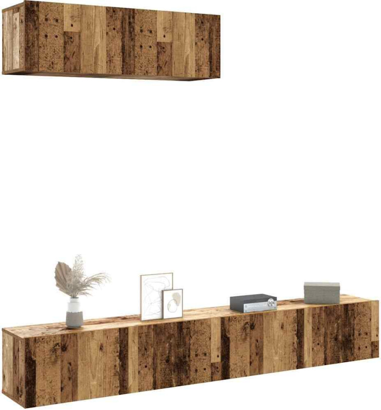 Vegghengt TV-benker 3stk gammelt tre 100x30x30cm konstruert tre