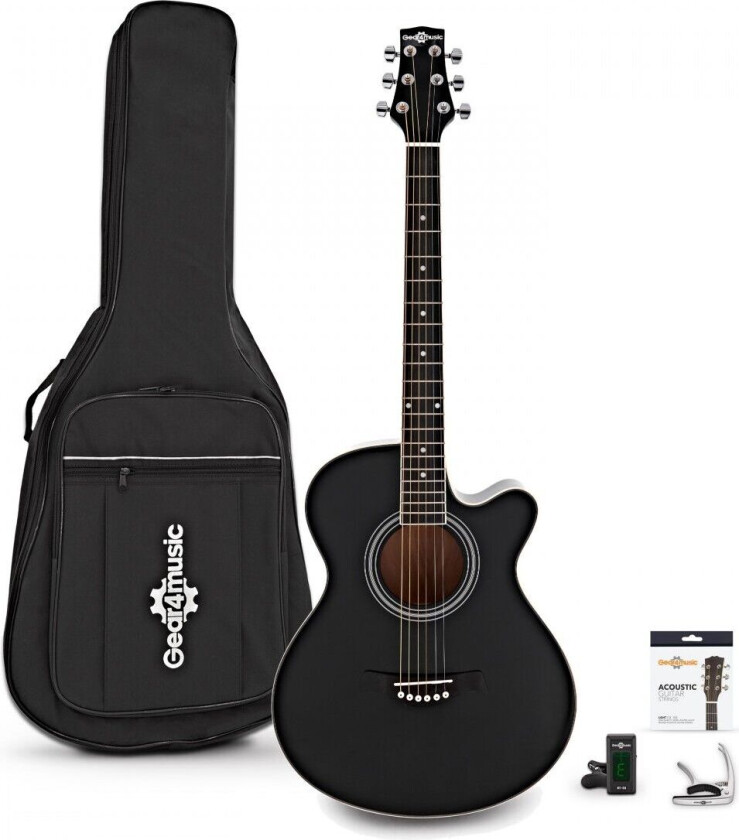 Gear4Music Single Cutaway Akustisk Gitar Pakke fra Gear4music Svart