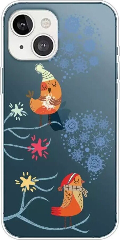 iPhone 13 Plast Jul Deksel - Gjennomsiktig - Julefugler