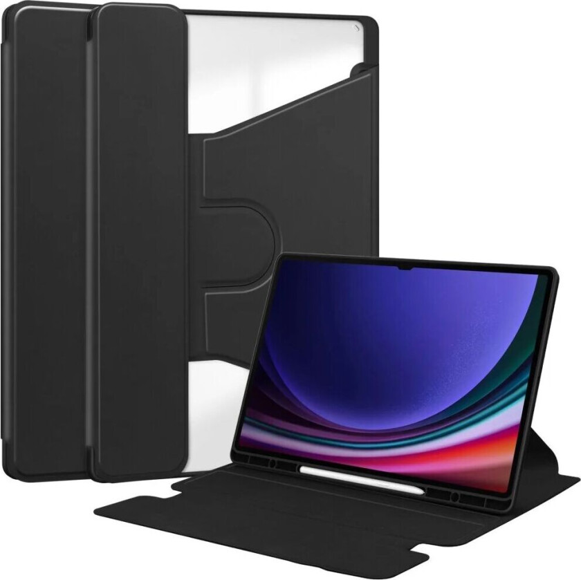 Samsung Galaxy Tab S10 Ultra Kunstskinn Deksel m. Rotere Ståfunksjon - Svart