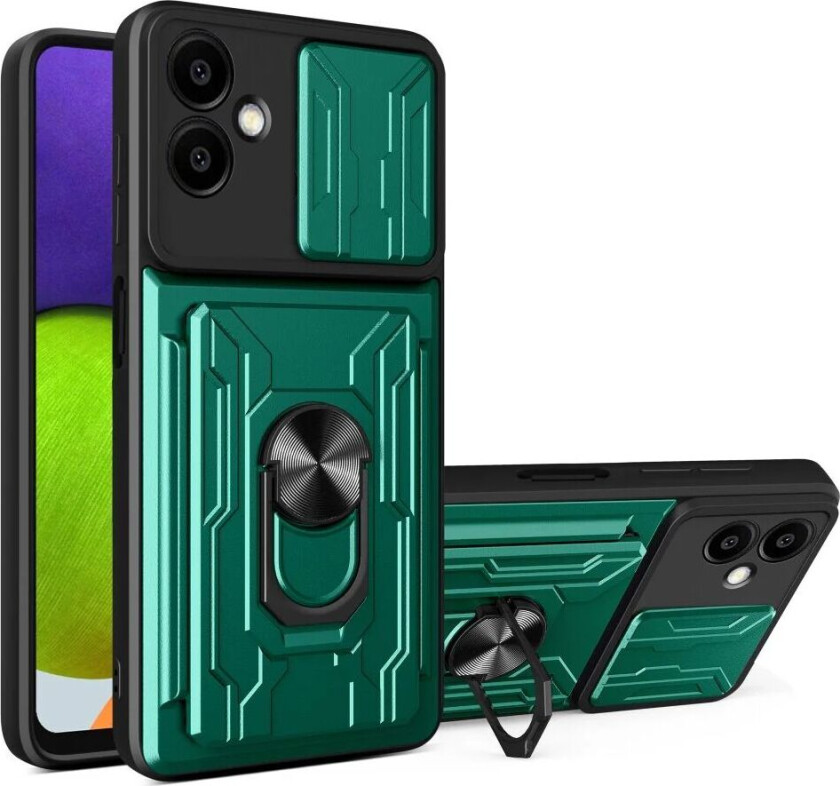 Samsung Galaxy A06 Magnetisk Handverker Deksel med Kickstand - Cam Slider - Kortholder - Svart / Grønn