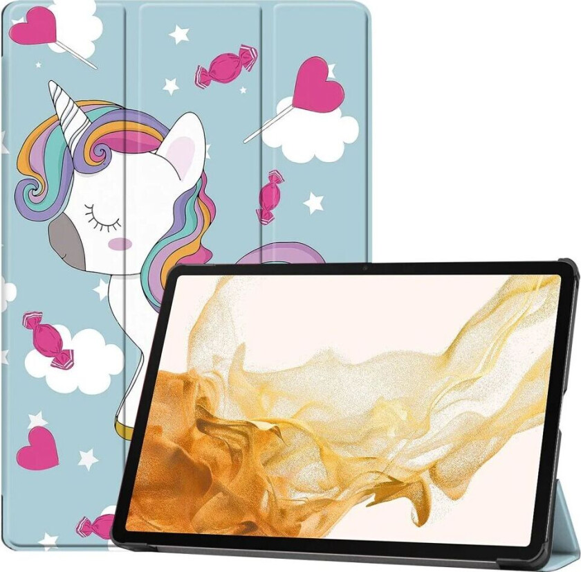 Samsung Galaxy Tab S10 Plus Kunstskinn Deksel m. Mønster - Enhjørning
