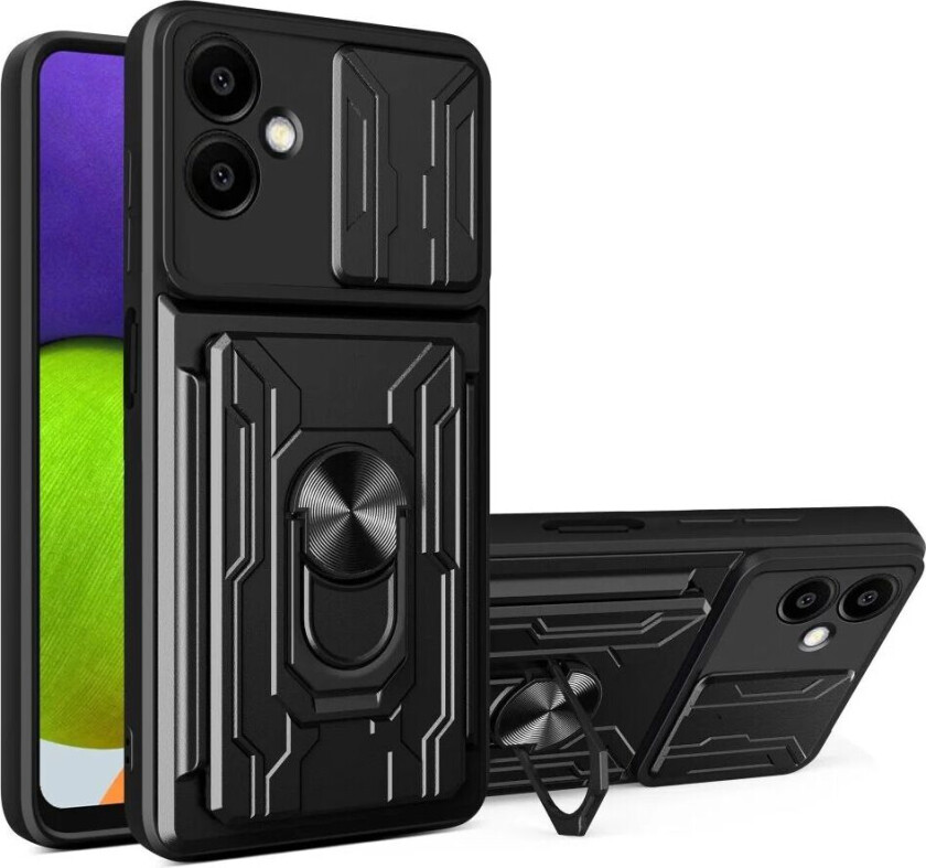 Samsung Galaxy A06 Magnetisk Handverker Deksel med Kickstand - Cam Slider - Kortholder - Svart