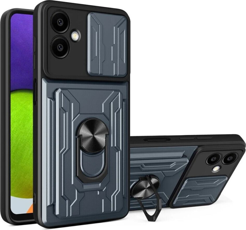 Samsung Galaxy A06 Magnetisk Handverker Deksel med Kickstand - Cam Slider - Kortholder - Svart / Grå