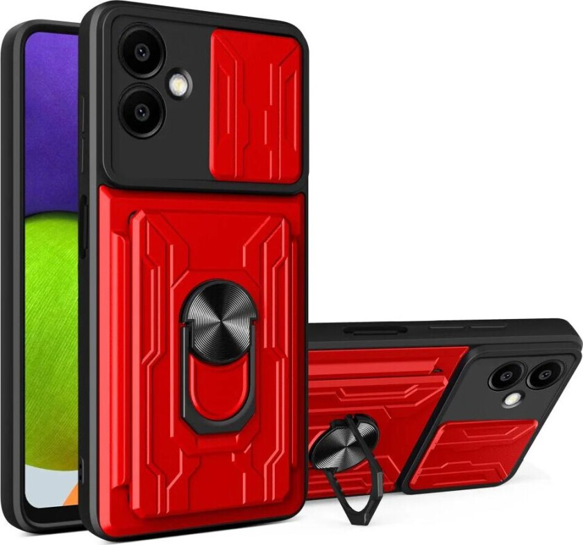 Samsung Galaxy A06 Magnetisk Handverker Deksel med Kickstand - Cam Slider - Kortholder - Svart / Rød