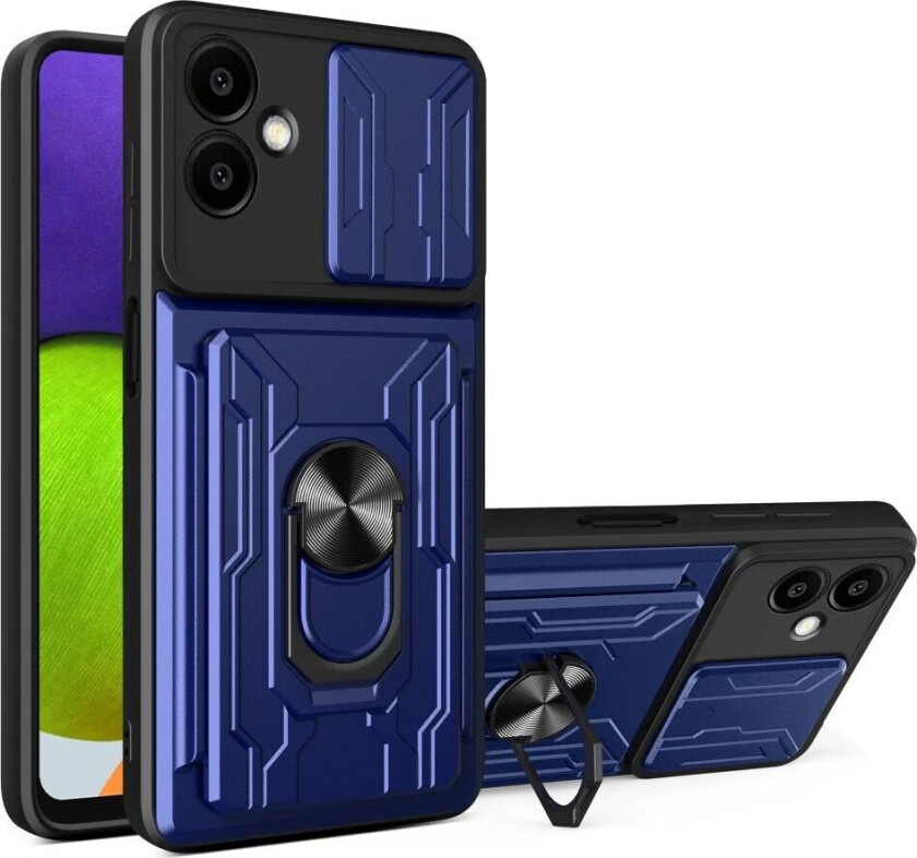 Samsung Galaxy A06 Magnetisk Handverker Deksel med Kickstand - Cam Slider - Kortholder - Svart / Blå