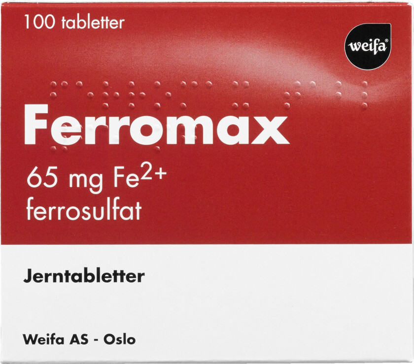 65 mg jerntabletter, 100 stk.