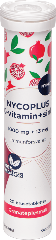 C-vitamin 1000 mg + sink 13 mg brusetabletter, Granateple, 20 stk.