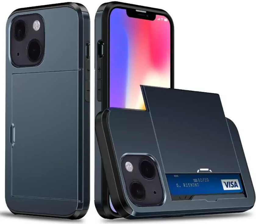 iPhone 13 Mini Drop Proof Deksel m. Lommebok - Blå