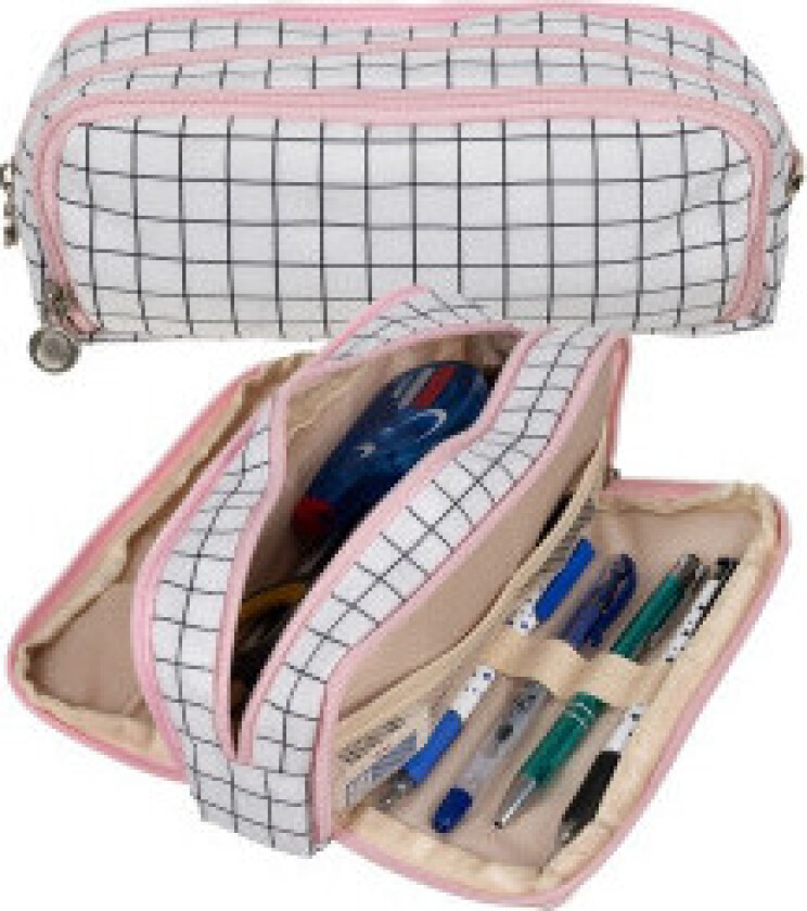 Trippelt sammenleggbart pennal - rutete Maaleo24514