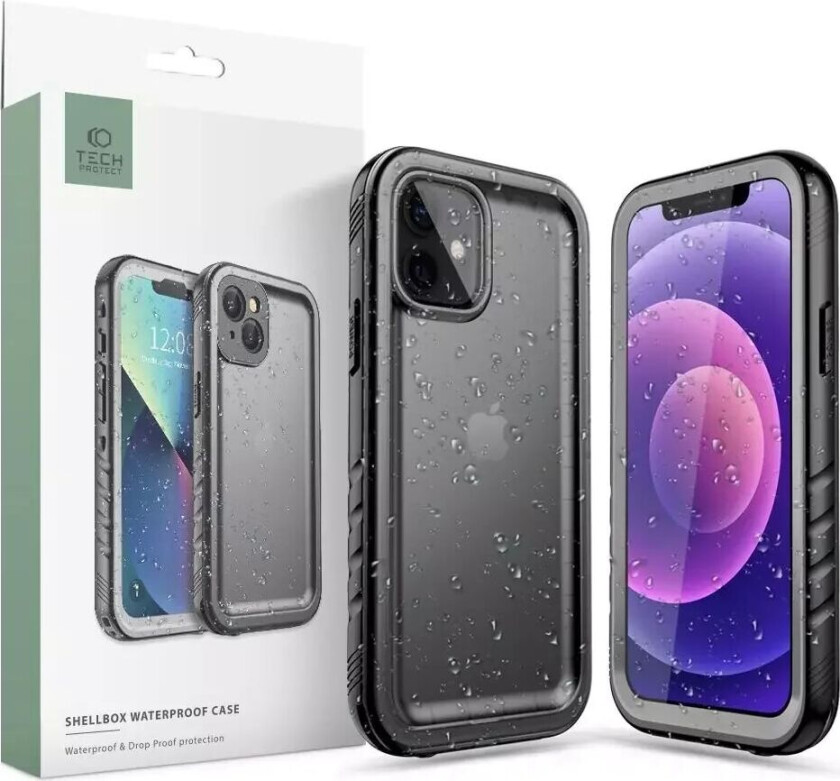 Tech-Protect iPhone 12 / 12 Pro Vanntett Deksel - Gjennomsiktig / Svart