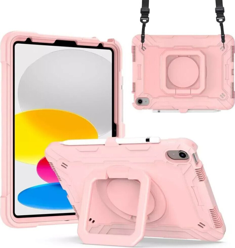 iPad 10.9 (2022) Silikondeksel med 360 Graders Stativ og Bærestropp - Rose Gull