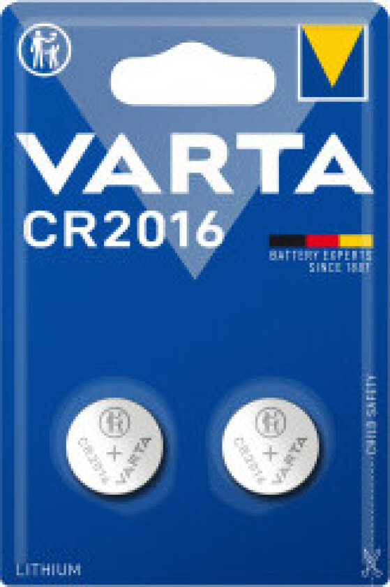 CR2016 3V Lithium Knappcellebatteri 2-pak