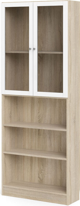 Bilde av Base hylle med 2 glassdører og 2 hyller, eik dekor/hvit.