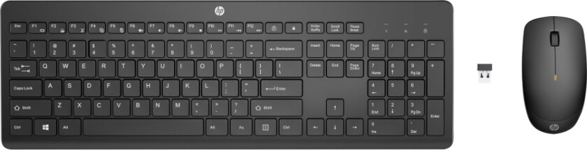 Hp 235 - Tastatur- Og Mussett - 3-Soners Layout, Lav Profil Tastetrykk - Full Size - Trådløs - 2.4 Ghz - Pan Nordic - Svart - Smart Buy