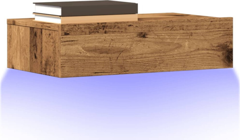 TV-benk med LED-lys gammelt tre 60x35x15,5 cm