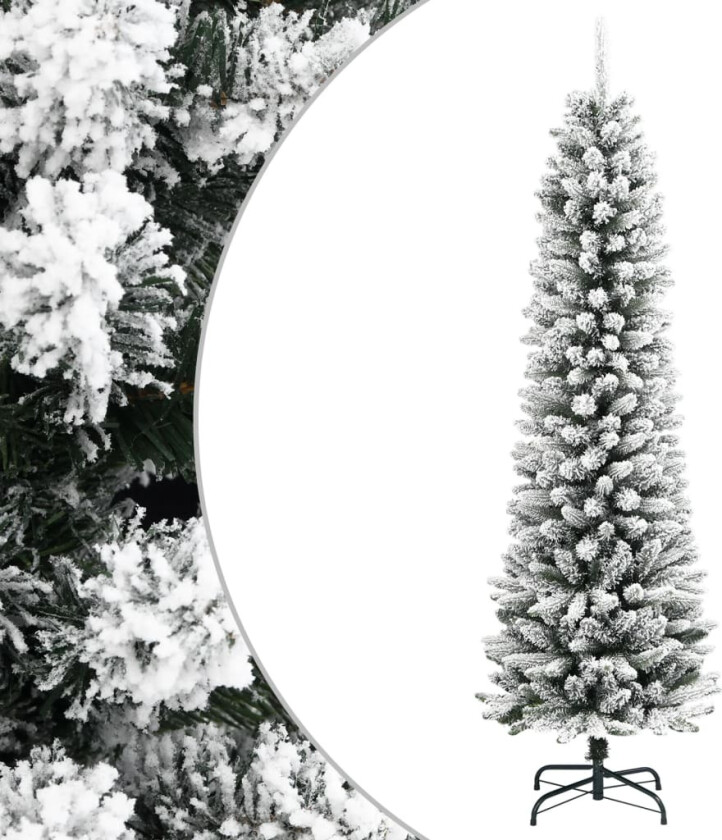 Slankt kunstig juletre med flokket snø 210 cm PVC og PE