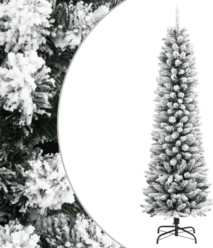 Slankt kunstig juletre med flokket snø 150 cm PVC og PE