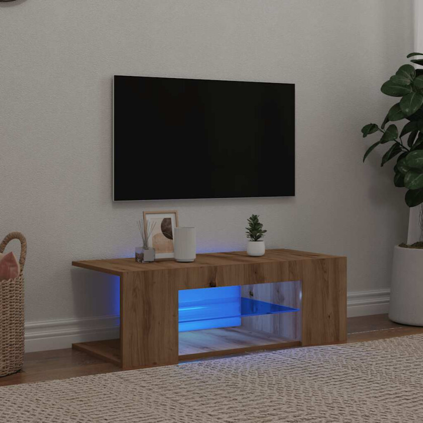 TV-benk med LED-lys artisan eik 90x39x30 cm konstruert tre