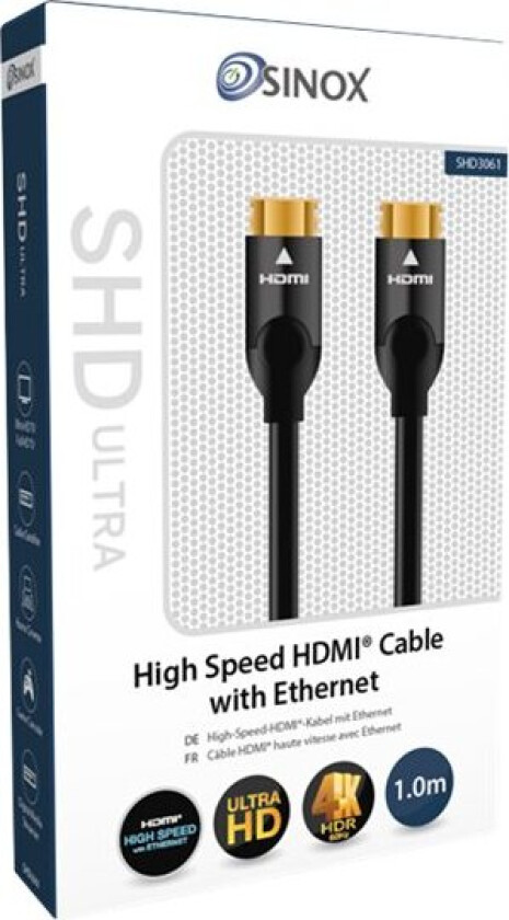 Sinox Ultrahd - High Speed - Hdmi-Kabel Med Ethernet - Hdmi Hann Til Hdmi Hann - 1 M - Svart - 4K-Støtte
