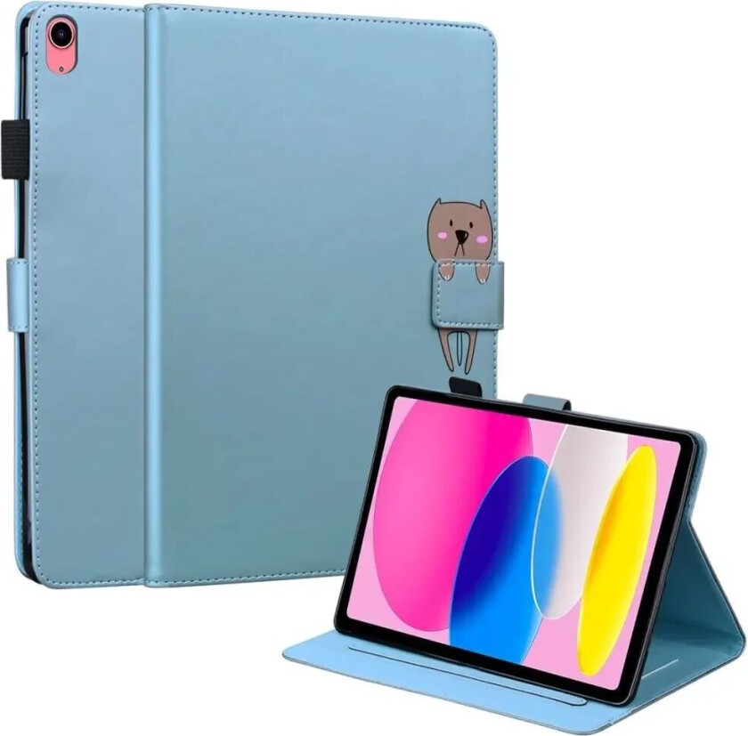 iPad 10.9" ( 2022) Flip Deksel i Skinn med Dyremotiv - Blå