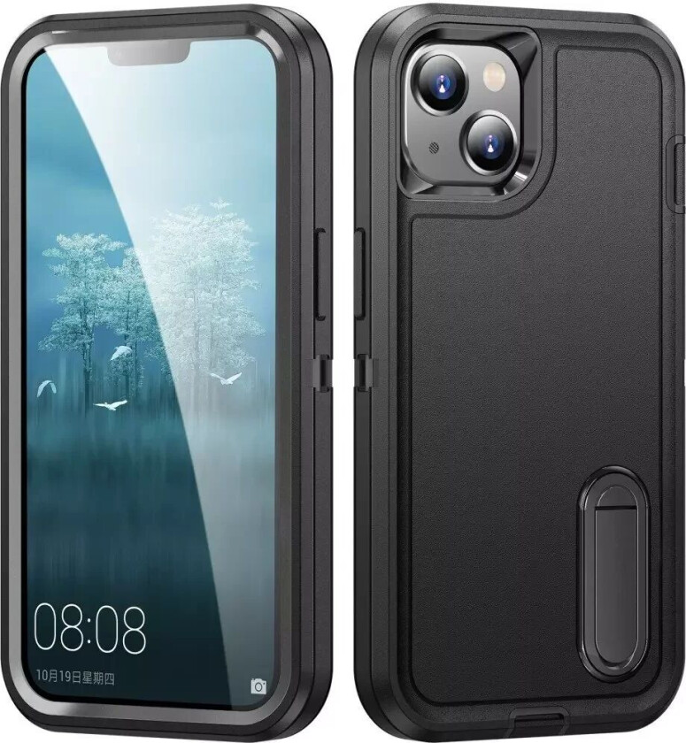 iPhone 15 Hybrid Håndverkerdeksel m. Stativ - Svart