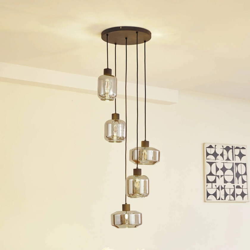 hengelampe Hildur, Ø 22/16/13,5 cm, røykgrå, glass