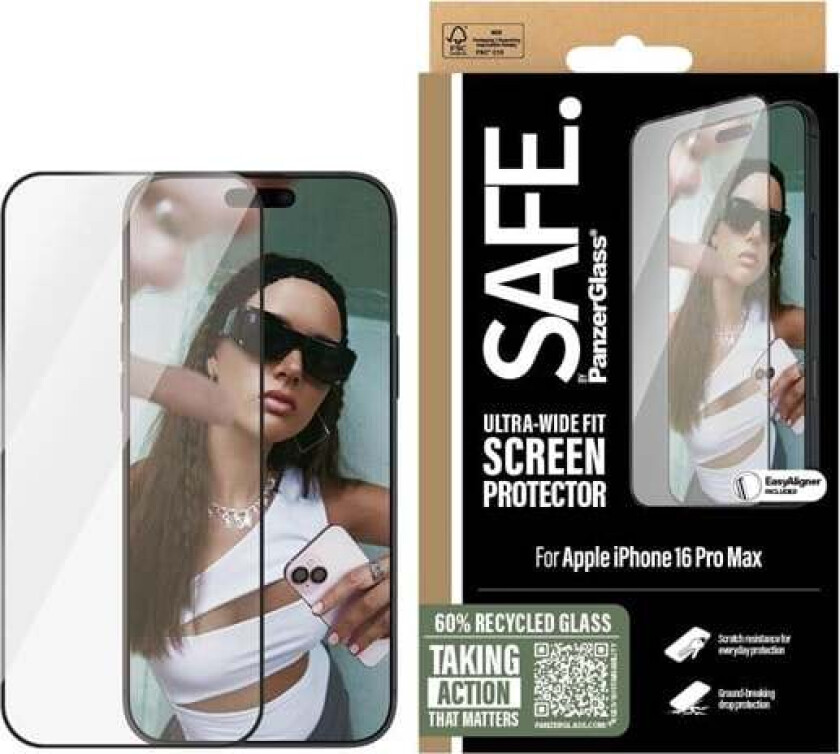 Screen Protection w. Black Frame iPhone 16 Pro Max | Ultra-Wide Fit