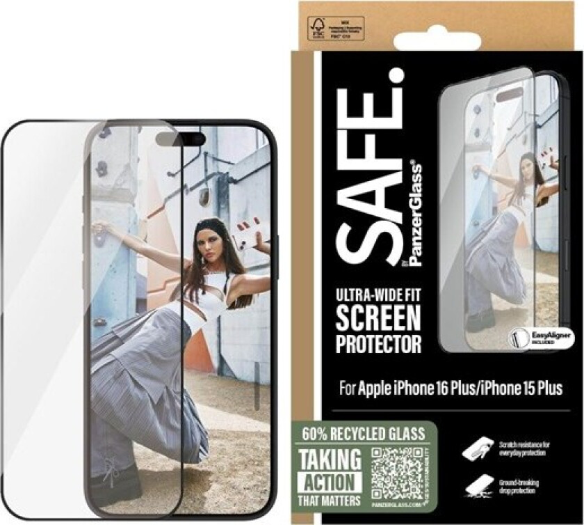 Screen Protection w. Black Frame iPhone 16 Plus | 15 Plus | Ultra-Wide Fit