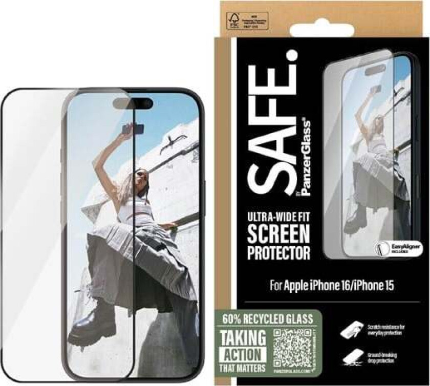 Screen Protection w. Black Frame iPhone 16 | 15 | Ultra-Wide Fit