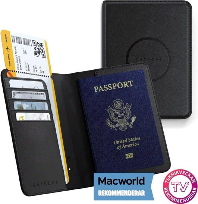 Vegan-Leather Passport Cover with Find My tracker - Black