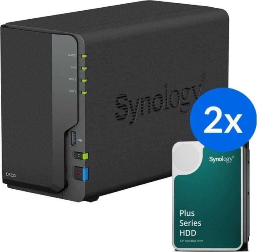Server Ds223 /16T | 2-Bay Nas-Server Med Disker Med En Total Kapasitet På 16Tb, Tower