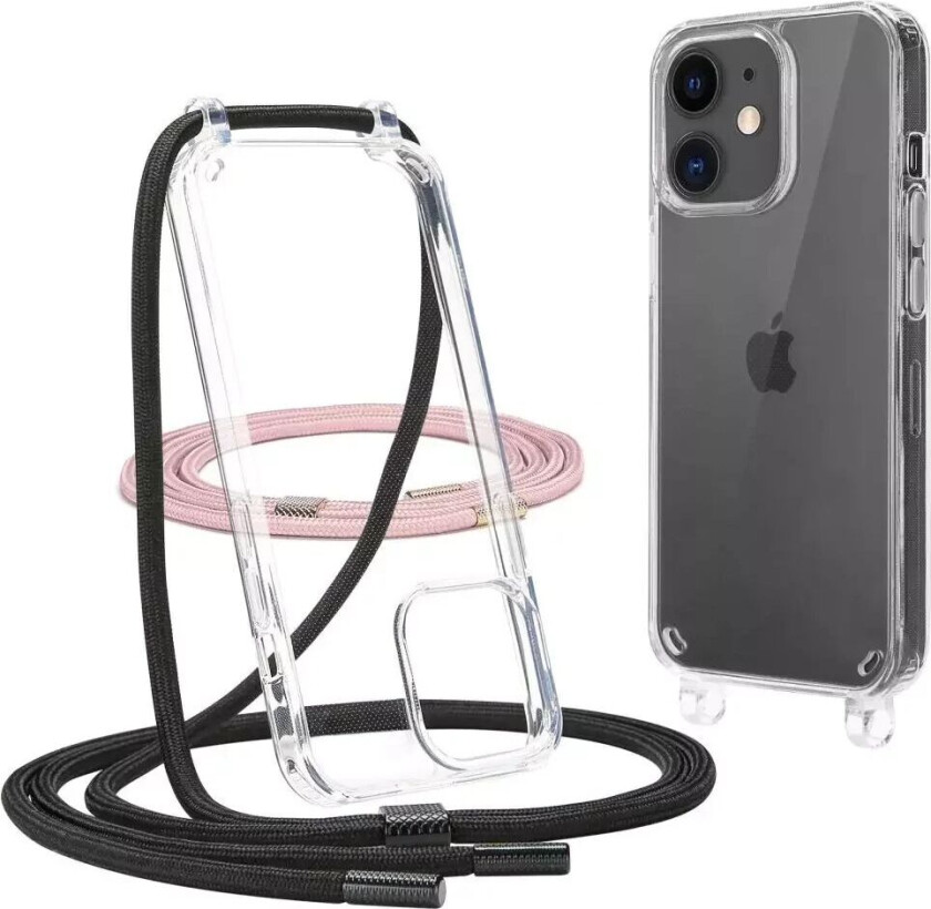 Tech-Protect iPhone 11 Flexair Chain Deksel m. Svart / Rosa Stropp - Gjennomsiktig