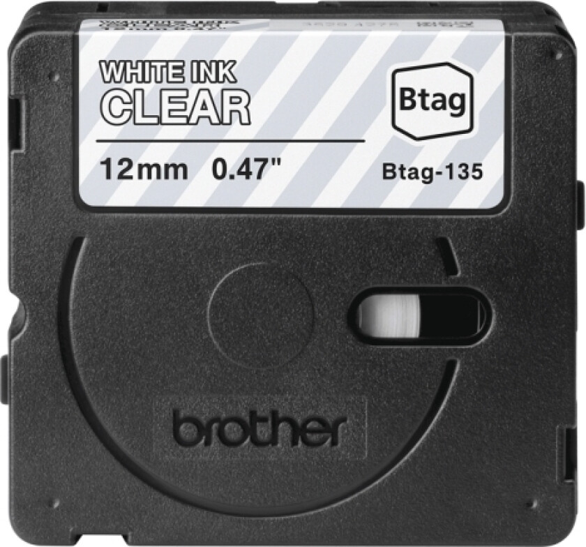 Btag135 12Mm White On Clear Tape