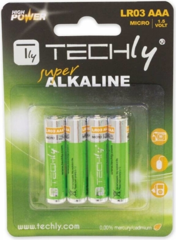 Techly Lr03 Aaa 1.5V, Engangsbatteri, Aaa, Alkalinsk, 1,5 V, 4 Stykker, Flerfarget