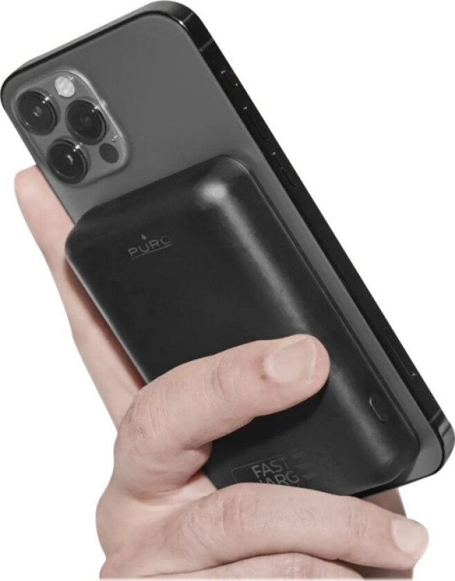 Puro Power Mag - Trådløs Nødlader - Li-Pol - 5000 Mah - 2 A - Puro Fast Charger - 2 Utgangskontakter (Usb, 24 Pin Usb-C) - Svart - For Apple Iphone 1