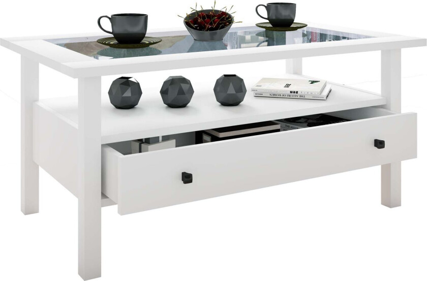 LingisL sofabord 1 skuff 1 hylle hvit.