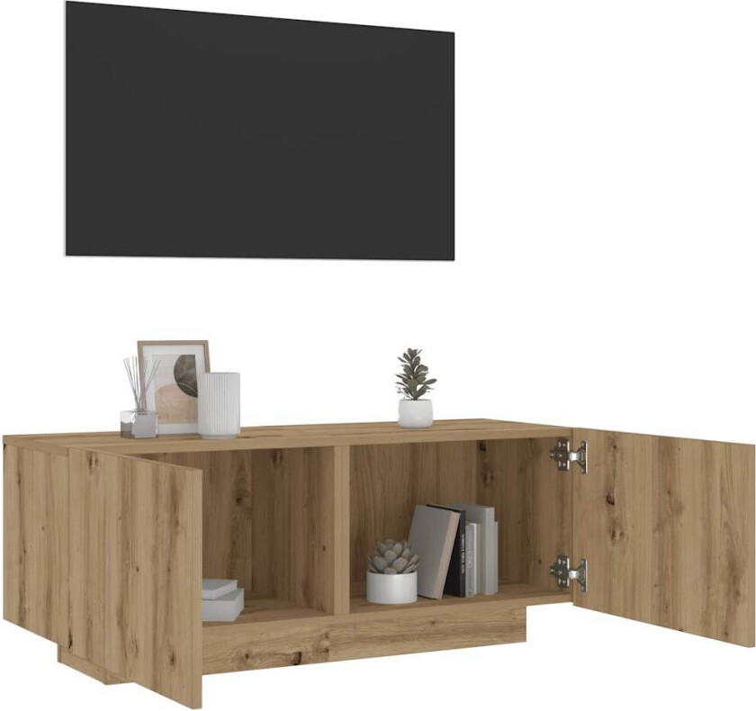 TV-benk med LED-lys artisan eik 100x35x40 cm konstruert tre