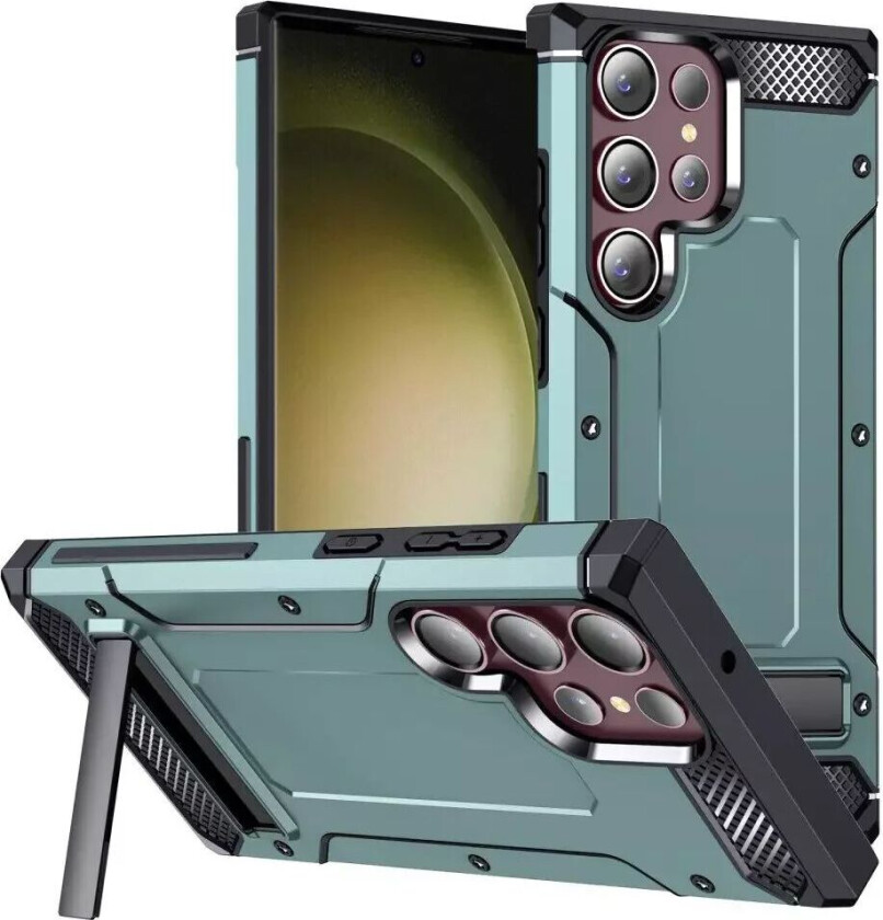 Samsung Galaxy S23 Ultra Håndverker Plast Deksel Med Metall Kickstand - Grønn