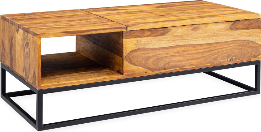 Ashrit Sofabord 110 cm med Oppbevaring - Massivt Tre/Svart