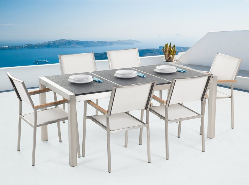 Grosseto Hagegruppe Med Bord + 6 Stoler - Grå