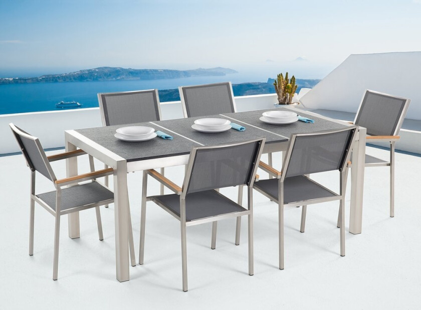 Grosseto Hagegruppe Med Bord + 6 Stoler - Grå