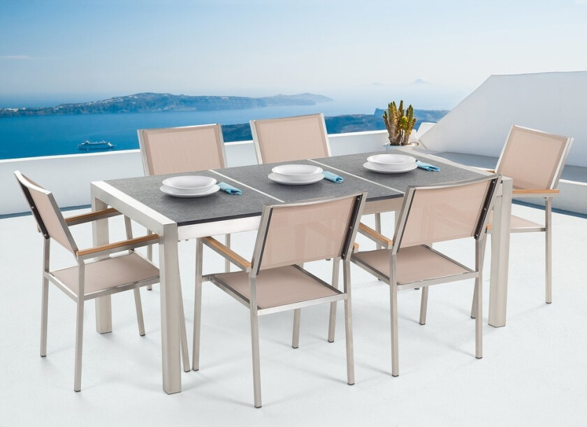 Grosseto Hagemøbel 1 Bord + 6 Stoler - Grå