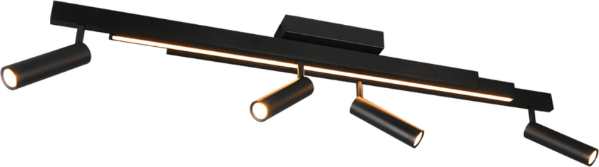 Zeno taklampe med 4 spotter og lysskinne - Medfølger fjernkontroll - Svart