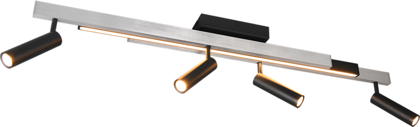 Zeno taklampe med 4 spotter og lysskinne - Medfølger fjernkontroll - Aluminium / Svart