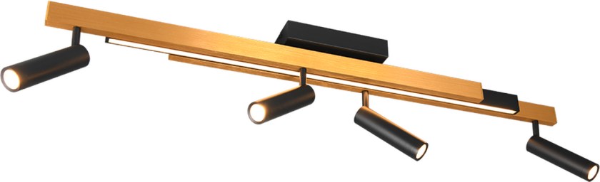 Zeno taklampe med 4 spotter og lysskinne - Medfølger fjernkontroll - Gullfarget / Svart