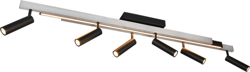 Zeno taklampe med 6 spotter og lysskinne - Medfølger fjernkontroll - Aluminium / Svart