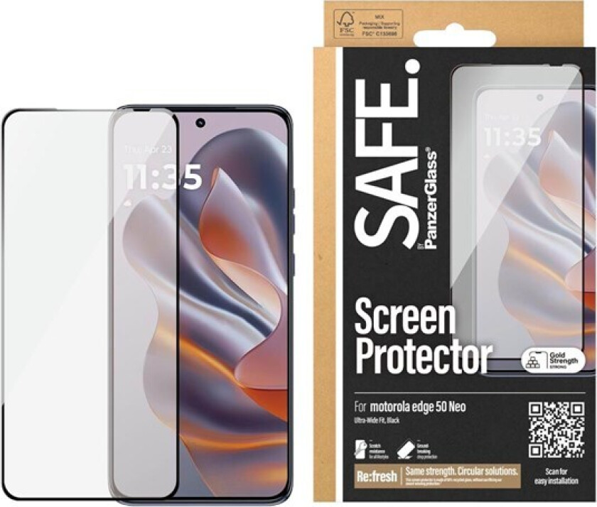 Screen Protector w. Black Frame Motorola Edge 50 Neo | Ultra-Wide Fit